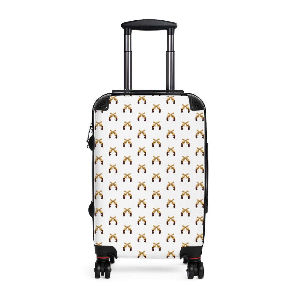 Getrott Magnum Guns Crossed Emblem Pattern White Cabin Luggage Inner Pockets Extended Storage Adjustable Telescopic Handle Inner Pockets Double wheeled Polycarbonate Hard-shell Built-in Lock