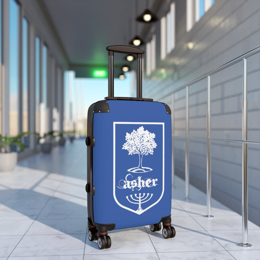 Getrott Tribes of Israel Asher Blue Cabin Suitcase Inner Pockets Extended Storage Adjustable Telescopic Handle Inner Pockets Double wheeled Polycarbonate Hard-shell Built-in Lock