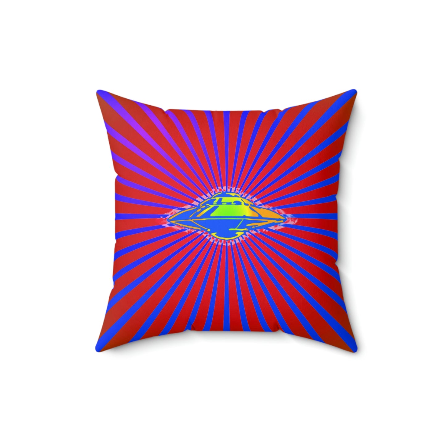 Geotrott Alien UFO Space Ship Flying Saucer Secret Aircraft Pink Blue Spun Polyester Square Pillow-Home Decor-Geotrott