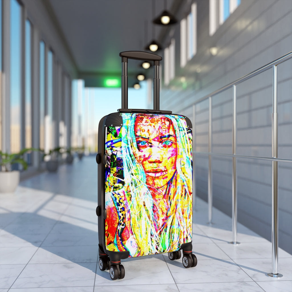 Getrott Aria Face Graffiti Art Cabin Suitcase Inner Pockets Extended Storage Adjustable Telescopic Handle Inner Pockets Double wheeled Polycarbonate Hard-shell Built-in Lock