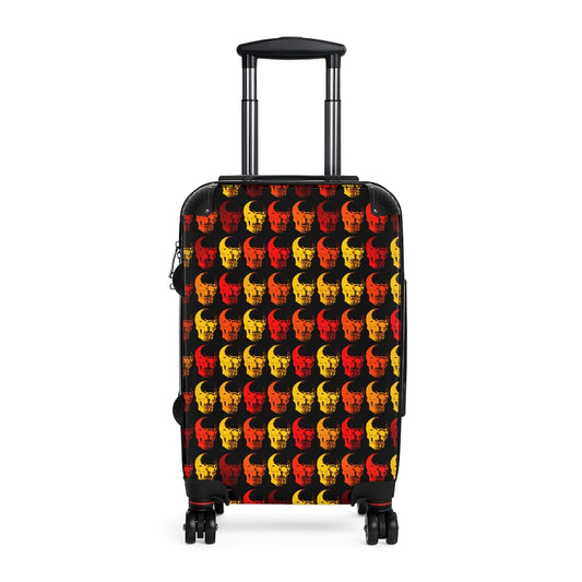 Getrott Red Orange Skull Print Pattern Cabin Suitcase Inner Pockets Extended Storage Adjustable Telescopic Handle Inner Pockets Double wheeled Polycarbonate Hard-shell Built-in Lock