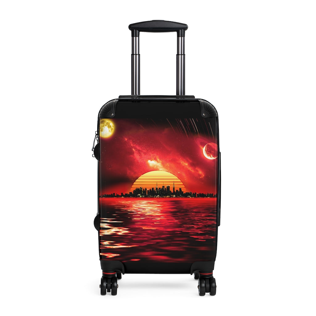 Getrott Space City Sunset Red Black Cabin Luggage Extended Storage Adjustable Telescopic Handle Double wheeled Polycarbonate Hard-shell Built-in Lock-Bags-Geotrott