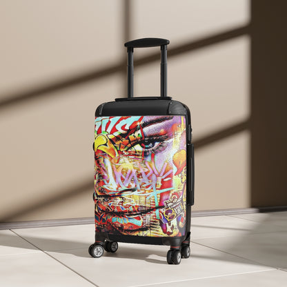 Getrott Hiphop Graffiti Beyonce Face Cabin Suitcase Inner Pockets Extended Storage Adjustable Telescopic Handle Inner Pockets Double wheeled Polycarbonate Hard-shell Built-in Lock