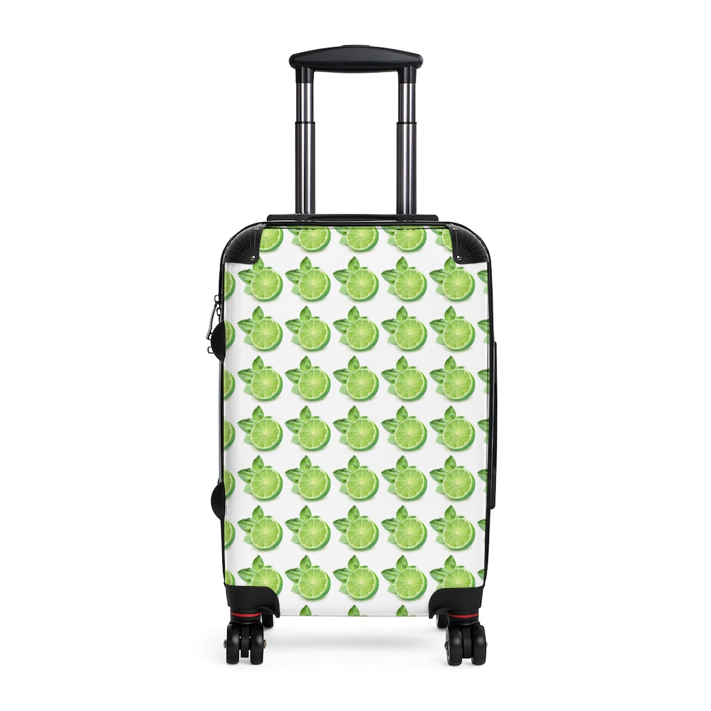 Getrott Lime Fruit Print Pattern Cabin Suitcase Inner Pockets Extended Storage Adjustable Telescopic Handle Inner Pockets Double wheeled Polycarbonate Hard-shell Built-in Lock