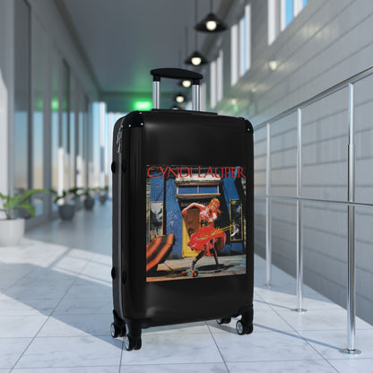 Getrott Cyndi Lauper Shes So Unusual 1983 Black Cabin Suitcase Extended Storage Adjustable Telescopic Handle Double wheeled Polycarbonate Hard-shell Built-in Lock-Bags-Geotrott