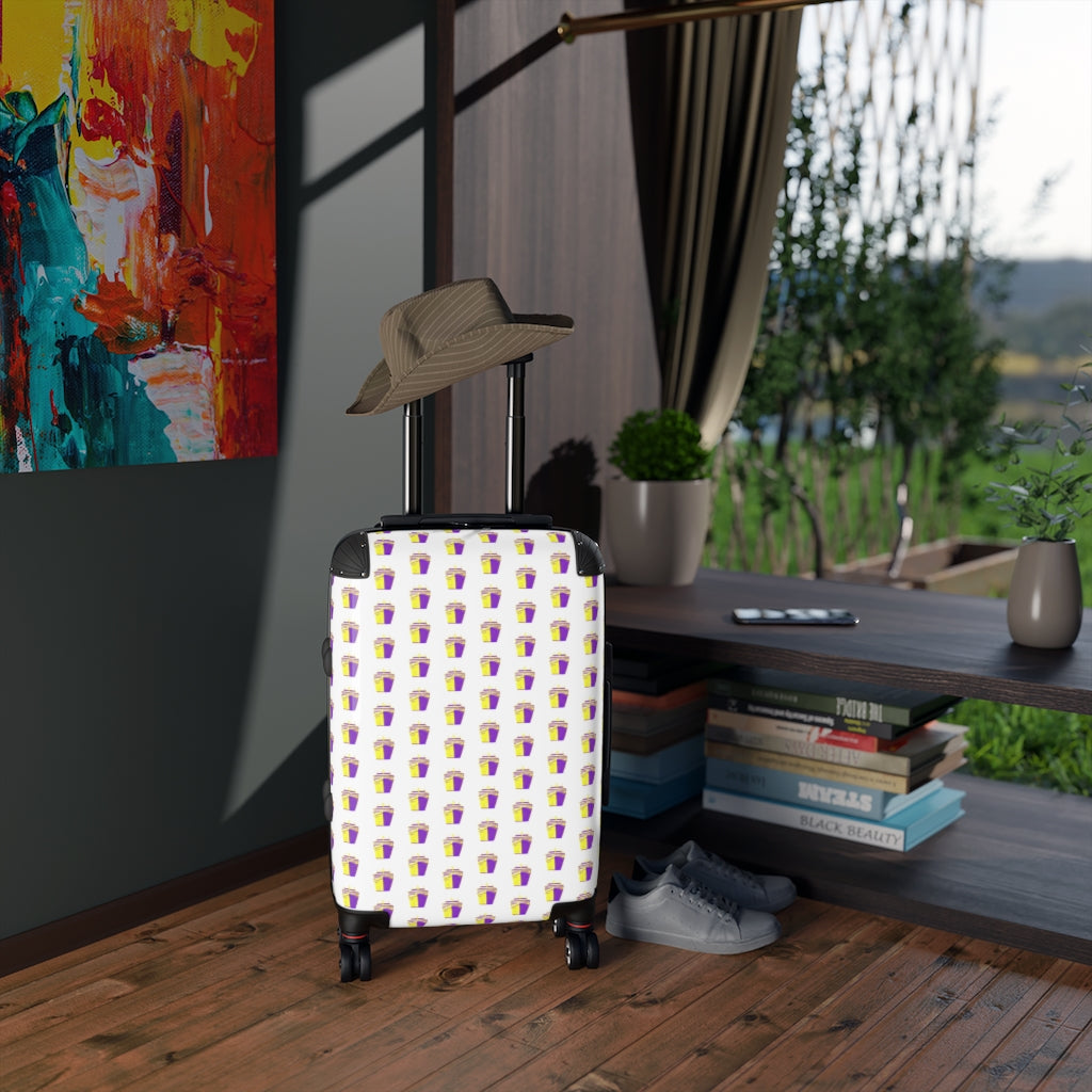 Getrott Cruise Ship Purple Yellow Pattern White Cabin Suitcase Inner Pockets Extended Storage Adjustable Telescopic Handle Inner Pockets Double wheeled Polycarbonate Hard-shell Built-in Lock