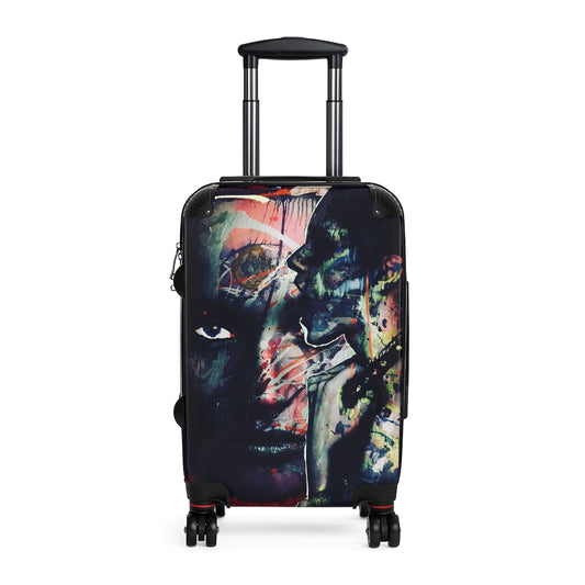 Getrott Dark Graffiti Face Art Cabin Suitcase Inner Pockets Extended Storage Adjustable Telescopic Handle Inner Pockets Double wheeled Polycarbonate Hard-shell Built-in Lock