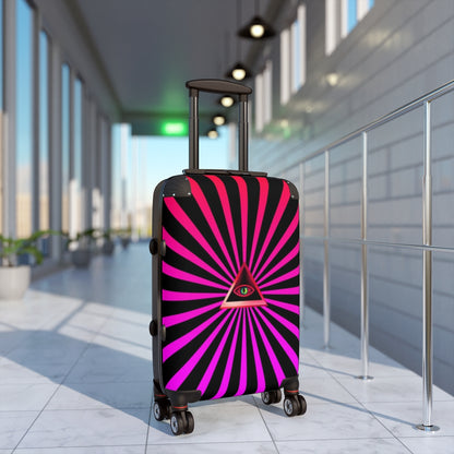 Getrott Pink Illuminati Eye with Rays Art Cabin Luggage Extended Storage Adjustable Telescopic Handle Double wheeled Polycarbonate Hard-shell Built-in Lock-Bags-Geotrott