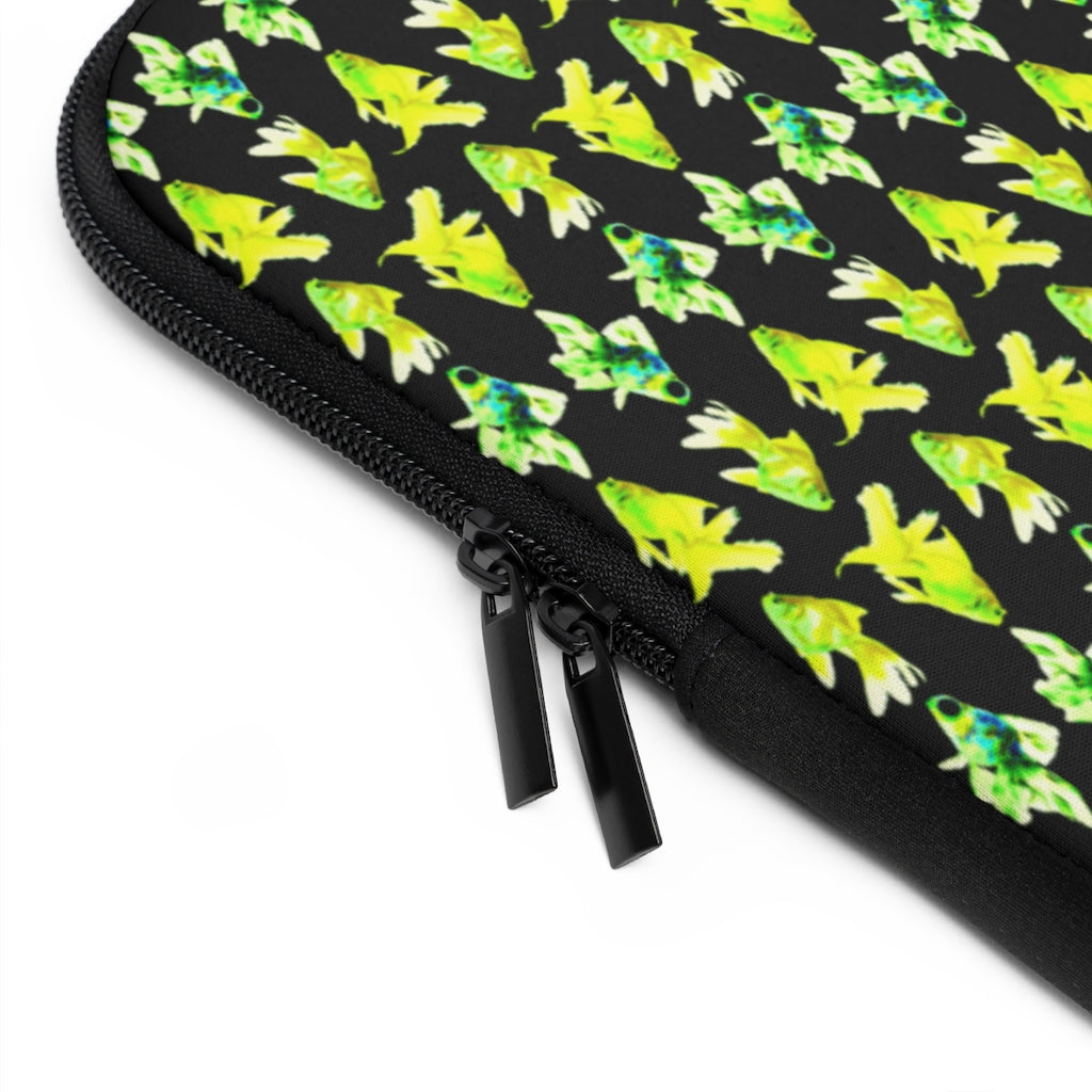 Getrott Green Goldfish Pattern Black Laptop Sleeve-Laptop Sleeve-Geotrott