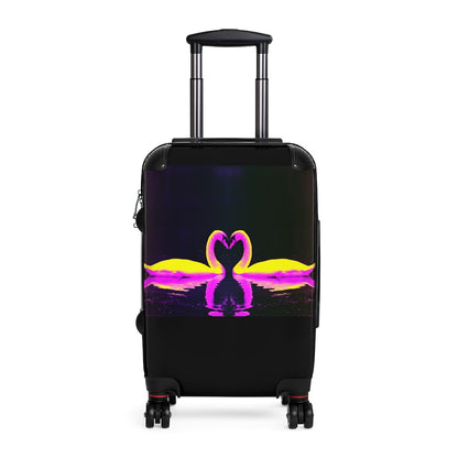 Getrott Swans Kissing Black and Pink Art Cabin Suitcase Extended Storage Adjustable Telescopic Handle Double wheeled Polycarbonate Hard-shell Built-in Lock-Bags-Geotrott