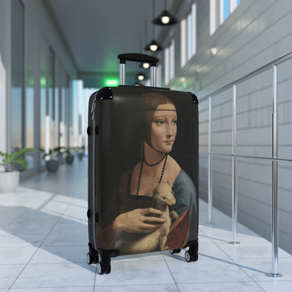 Getrott The Lady with an Ermine by Leonardo Da Vinci Black Cabin Suitcase Extended Storage Adjustable Telescopic Handle Double wheeled Polycarbonate Hard-shell Built-in Lock-Bags-Geotrott