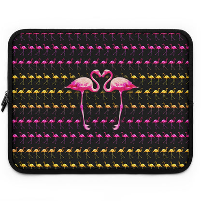 Getrott Pink Flamingo Birds Kissing Black Laptop Sleeve-Laptop Sleeve-Geotrott