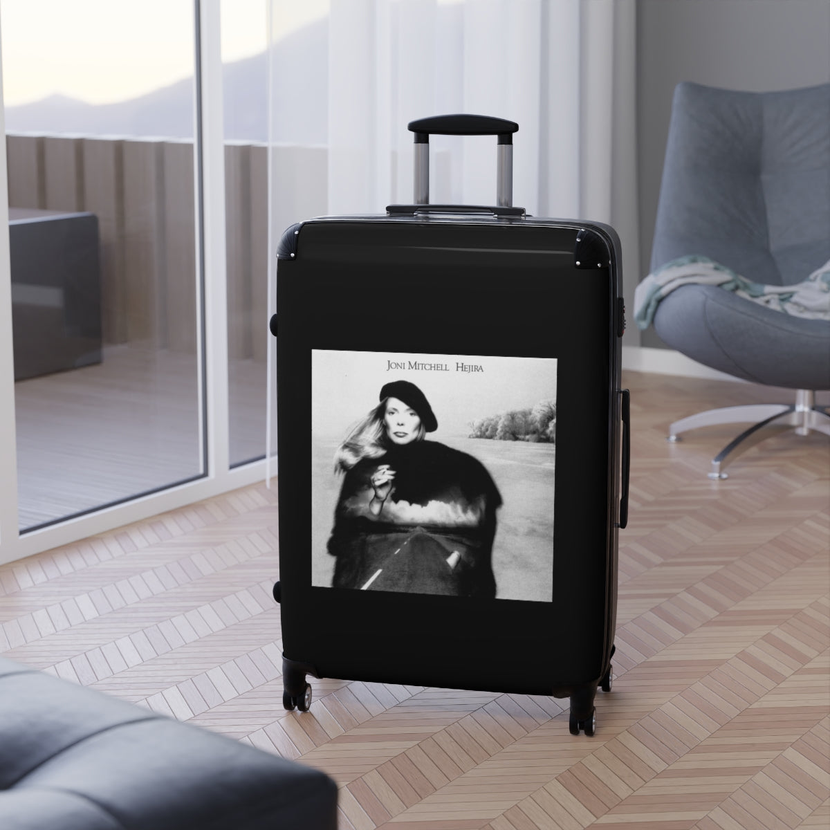 Getrott Joni Mitchell Hejira 1976 Black Cabin Suitcase Extended Storage Adjustable Telescopic Handle Double wheeled Polycarbonate Hard-shell Built-in Lock-Bags-Geotrott