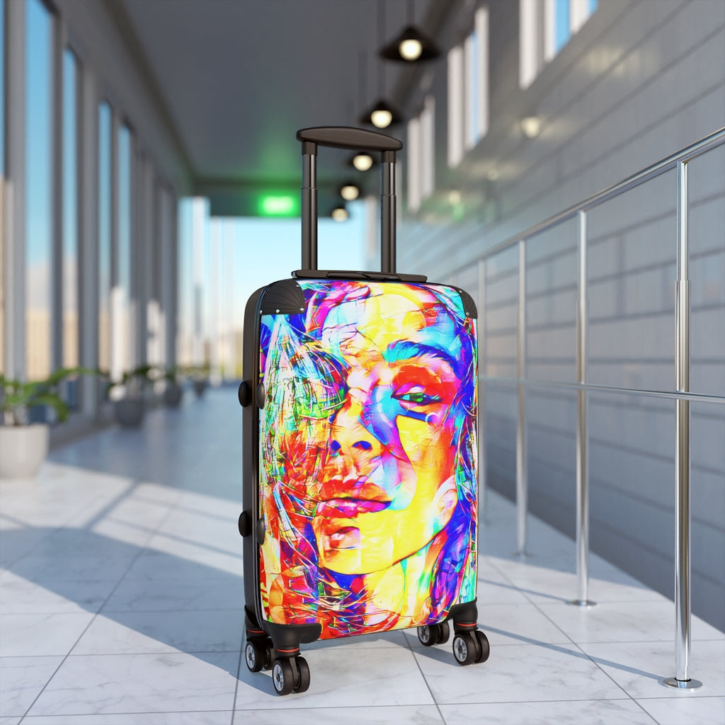 Getrott Ella Face Graffiti Art Cabin Suitcase Inner Pockets Extended Storage Adjustable Telescopic Handle Inner Pockets Double wheeled Polycarbonate Hard-shell Built-in Lock