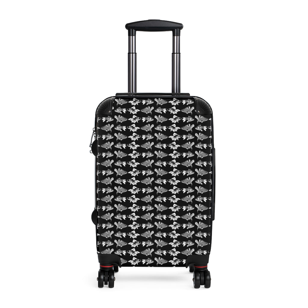 Getrott Goldfish Pattern Black and White Cabin Suitcase Inner Pockets Extended Storage Adjustable Telescopic Handle Inner Pockets Double wheeled Polycarbonate Hard-shell Built-in Lock