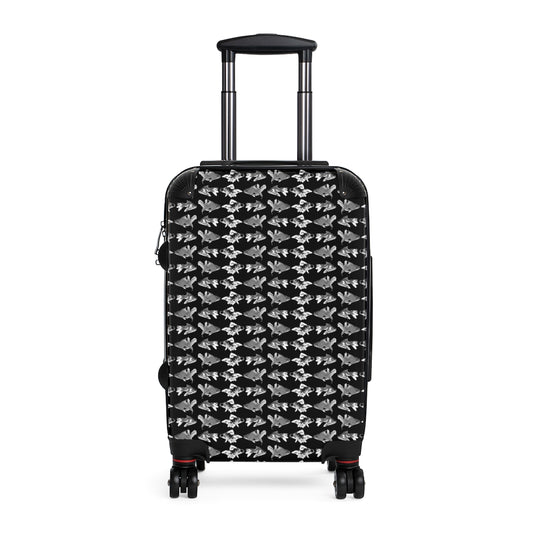 Getrott Goldfish Pattern Black and White Cabin Suitcase Extended Storage Adjustable Telescopic Handle Double wheeled Polycarbonate Hard-shell Built-in Lock-Bags-Geotrott