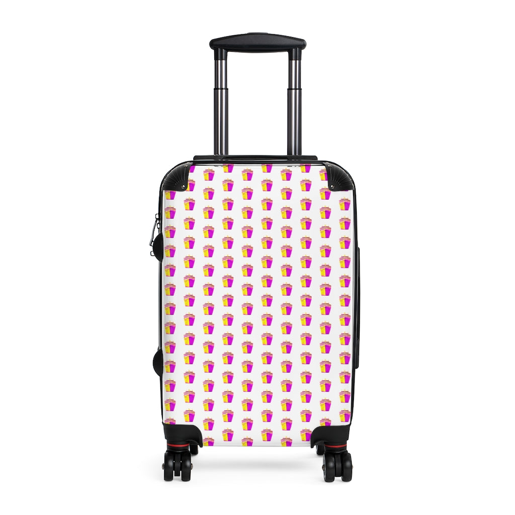 Getrott Cruise Ship Pink Pattern White Cabin Luggage Inner Pockets Extended Storage Adjustable Telescopic Handle Inner Pockets Double wheeled Polycarbonate Hard-shell Built-in Lock
