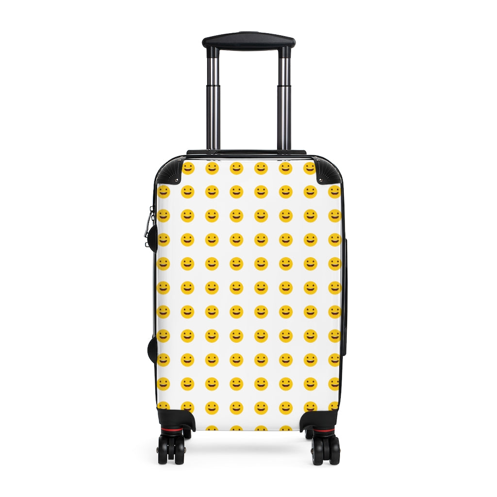 Getrott Emojis Grinning Face with Smiling Eyes Cabin Suitcase Inner Pockets Extended Storage Adjustable Telescopic Handle Inner Pockets Double wheeled Polycarbonate Hard-shell Built-in Lock