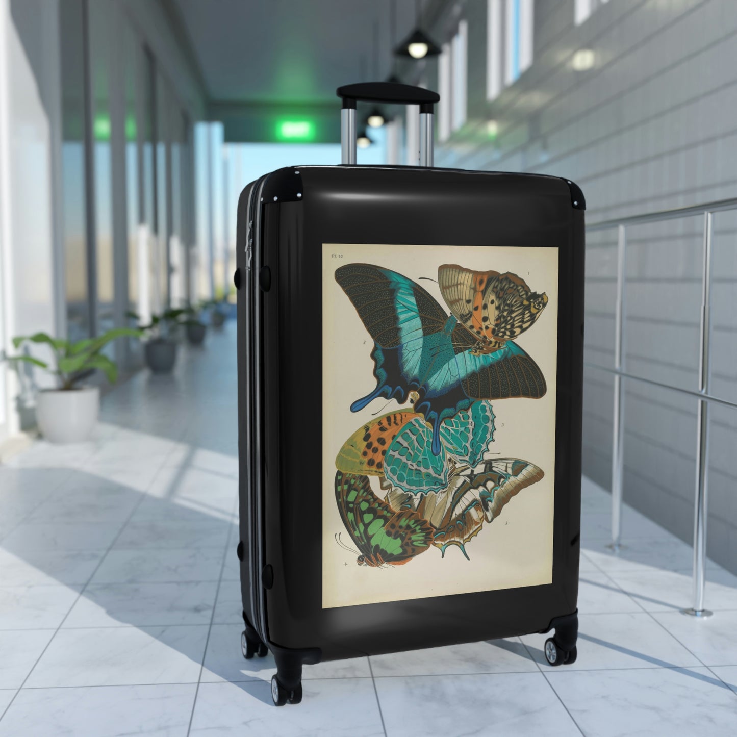 Getrott Butterflies Macrolepidopteran Rhopalocera Lepidoptera Turquoise Colors Cabin Suitcase Rolling Luggage Inner Pockets Extended Storage Adjustable Telescopic Handle Inner Pockets Double wheeled Polycarbonate Hard-shell Built-in Lock