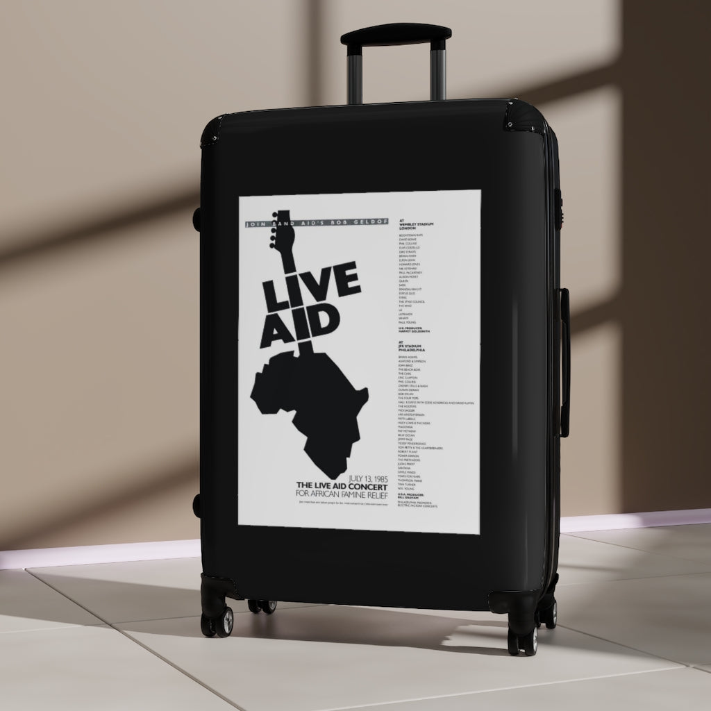 Getrott The Live Aid Concert July 13th 1985 For African Famine Relief World Classic Poster Black Cabin Suitcase Extended Storage Adjustable Telescopic Handle Double wheeled Polycarbonate Hard-shell Built-in Lock-Bags-Geotrott