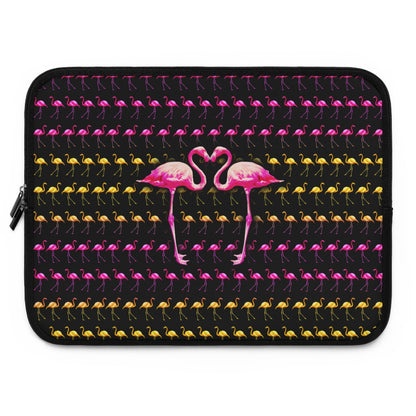 Getrott Pink Yellow Flamingos Kissing Pattern Black Laptop Sleeve-Laptop Sleeve-Geotrott