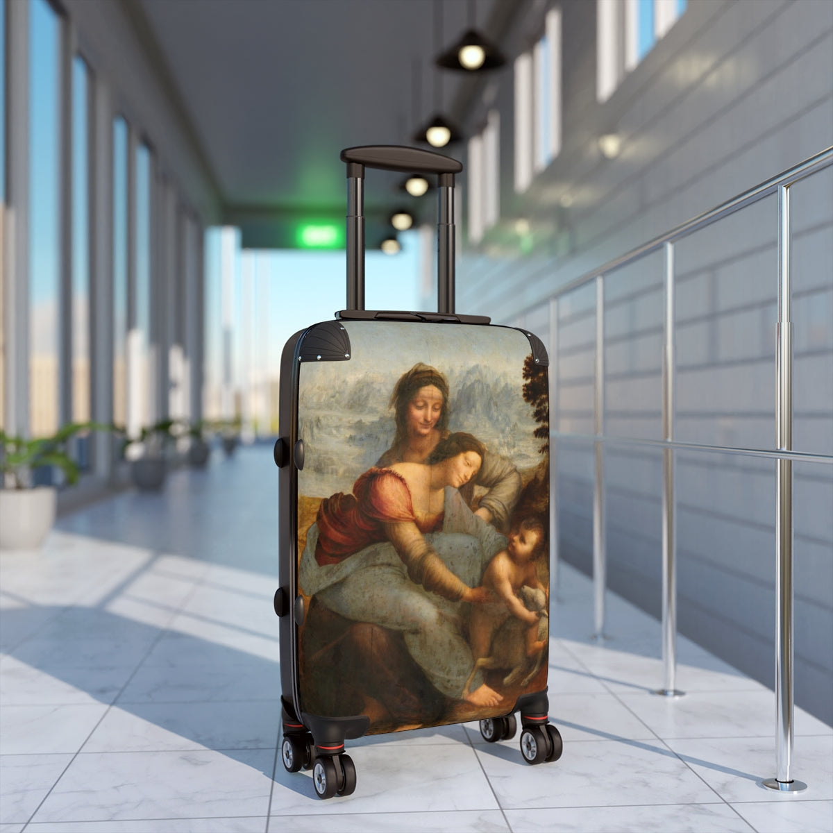 Getrott The Virgin and Child with Saint Anne by Leonardo Da Vinci Black Cabin Suitcase Extended Storage Adjustable Telescopic Handle Double wheeled Polycarbonate Hard-shell Built-in Lock-Bags-Geotrott