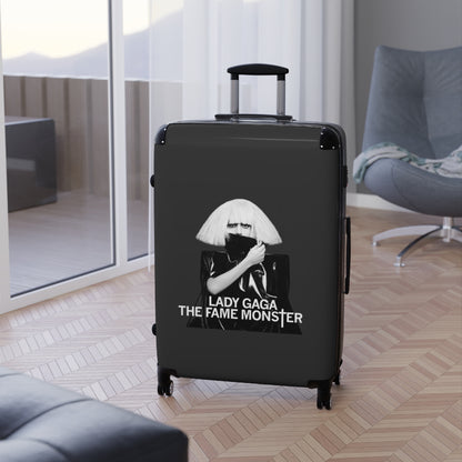 Getrott Lady Gaga The Fame Monster Black Cabin Suitcase Extended Storage Adjustable Telescopic Handle Double wheeled Polycarbonate Hard-shell Built-in Lock-Bags-Geotrott