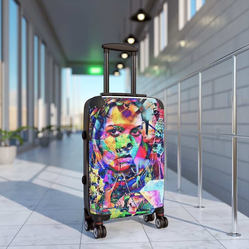 Getrott Girl Drama Graffiti Cabin Suitcase Inner Pockets Extended Storage Adjustable Telescopic Handle Inner Pockets Double wheeled Polycarbonate Hard-shell Built-in Lock