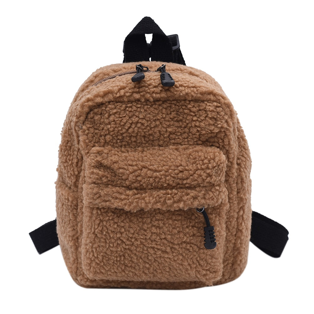 Getrott Portable Children Travel Shopping Rucksacks Casual Autumn Winter Lamb Fleece Women's Bagpack Cute Bear Shaped Shoulder Backpack