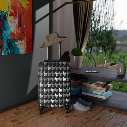 Getrott Black & White Skull Print Pattern Cabin Suitcase Extended Storage Adjustable Telescopic Handle Double wheeled Polycarbonate Hard-shell Built-in Lock-Bags-Geotrott