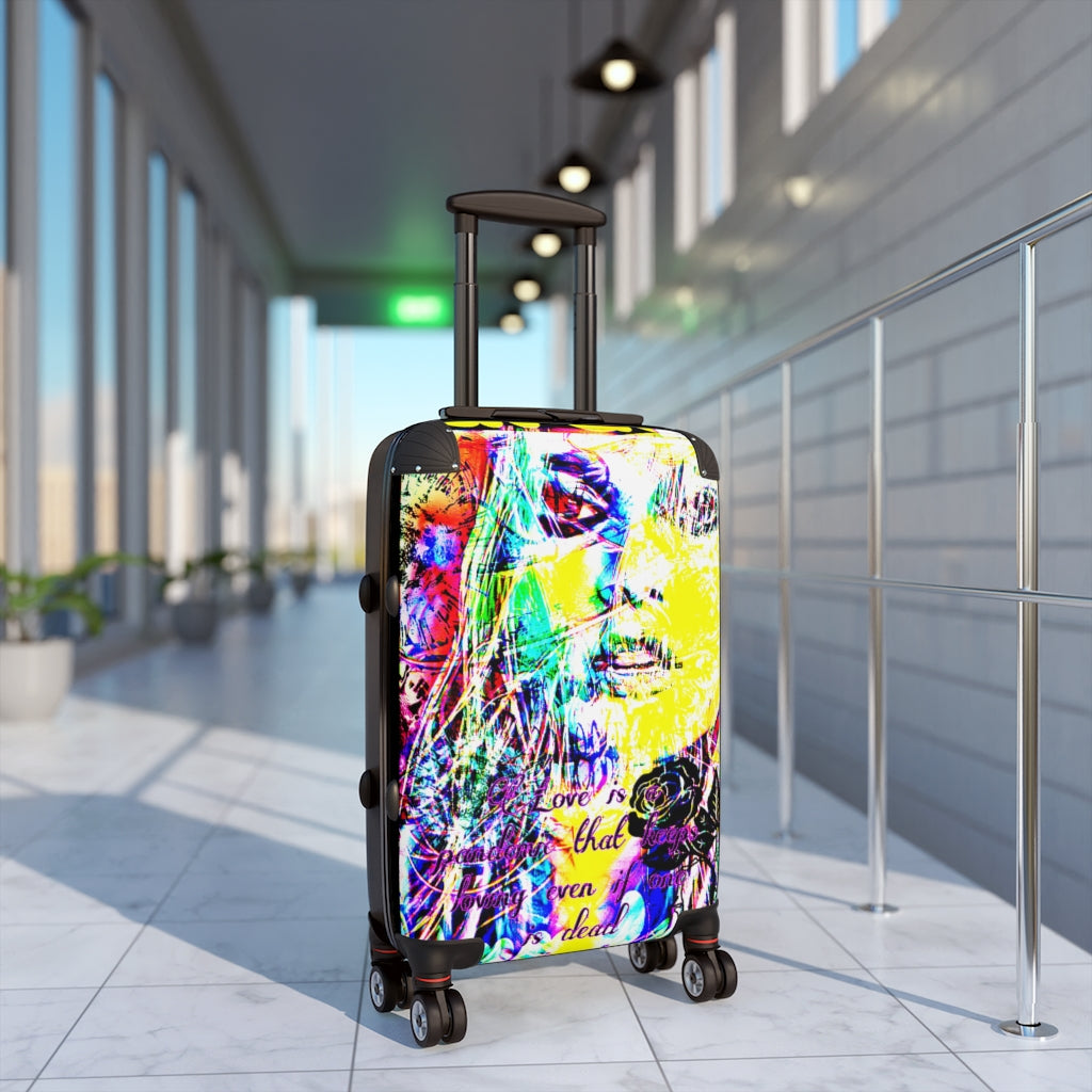 Getrott Ellie Face Graffiti Art Cabin Suitcase Inner Pockets Extended Storage Adjustable Telescopic Handle Inner Pockets Double wheeled Polycarbonate Hard-shell Built-in Lock