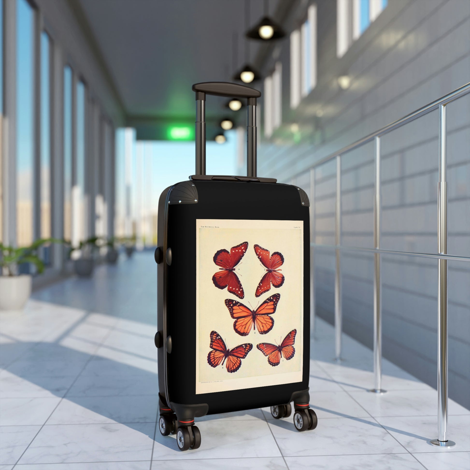Getrott The Butterfly Book Butterflies Macrolepidopteran Rhopalocera Red Lepidoptera Black Cabin Suitcase Rolling Luggage Inner Pockets Extended Storage Adjustable Telescopic Handle Inner Pockets Double wheeled Polycarbonate Hard-shell Built-in Lock