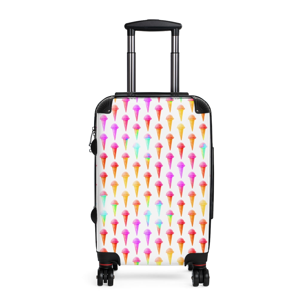 Getrott Colorful IceCream Cones Print Pattern Cabin Suitcase Inner Pockets Extended Storage Adjustable Telescopic Handle Inner Pockets Double wheeled Polycarbonate Hard-shell Built-in Lock