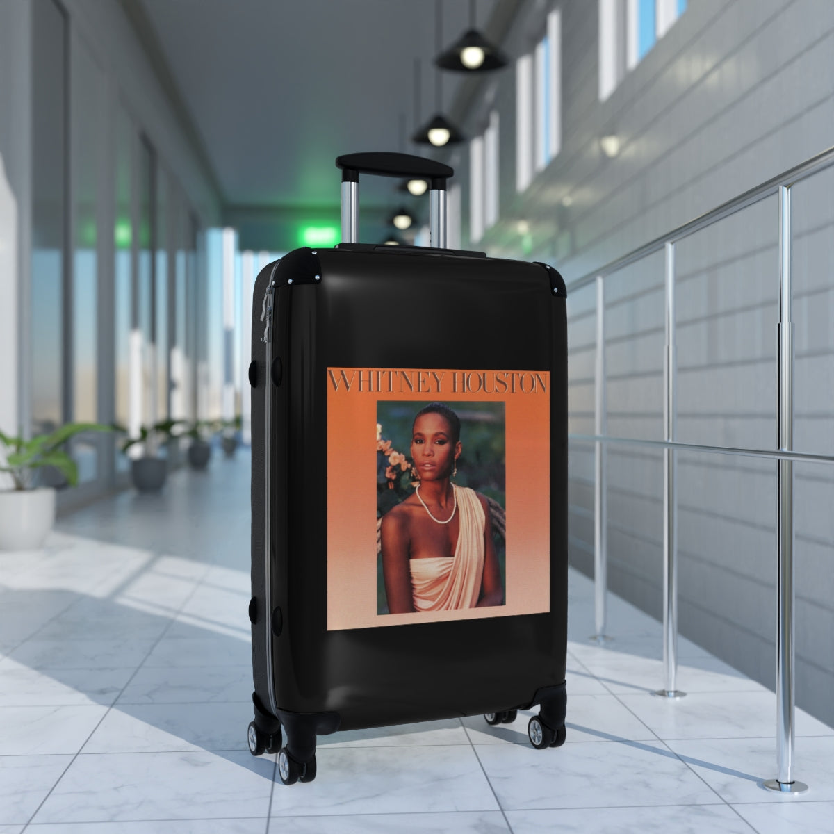 Getrott Whitney Houston Whitney Houston 1985 Black Cabin Suitcase Extended Storage Adjustable Telescopic Handle Double wheeled Polycarbonate Hard-shell Built-in Lock-Bags-Geotrott