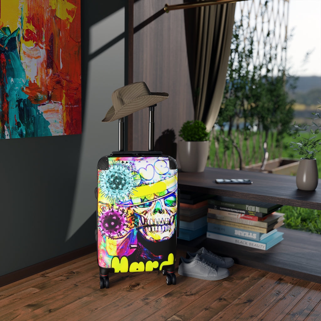 Getrott Skull Virus Graffiti Art Cabin Suitcase Inner Pockets Extended Storage Adjustable Telescopic Handle Inner Pockets Double wheeled Polycarbonate Hard-shell Built-in Lock