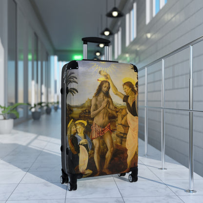 Getrott The Baptism of Christ (Verrocchio and Leonardo) Black Cabin Suitcase Extended Storage Adjustable Telescopic Handle Double wheeled Polycarbonate Hard-shell Built-in Lock-Bags-Geotrott