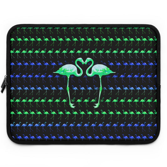 Getrott Blue Green Flamingos Kissing Pattern Black Laptop Sleeve-Laptop Sleeve-Geotrott