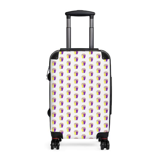 Getrott Cruise Ship Purple Yellow Pattern White Cabin Suitcase Inner Pockets Extended Storage Adjustable Telescopic Handle Inner Pockets Double wheeled Polycarbonate Hard-shell Built-in Lock