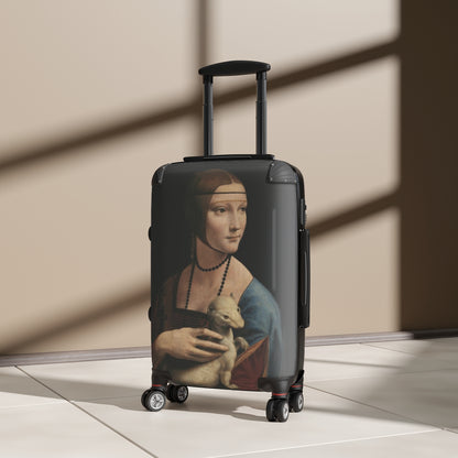 Getrott The Lady with an Ermine by Leonardo Da Vinci Black Cabin Suitcase Extended Storage Adjustable Telescopic Handle Double wheeled Polycarbonate Hard-shell Built-in Lock-Bags-Geotrott