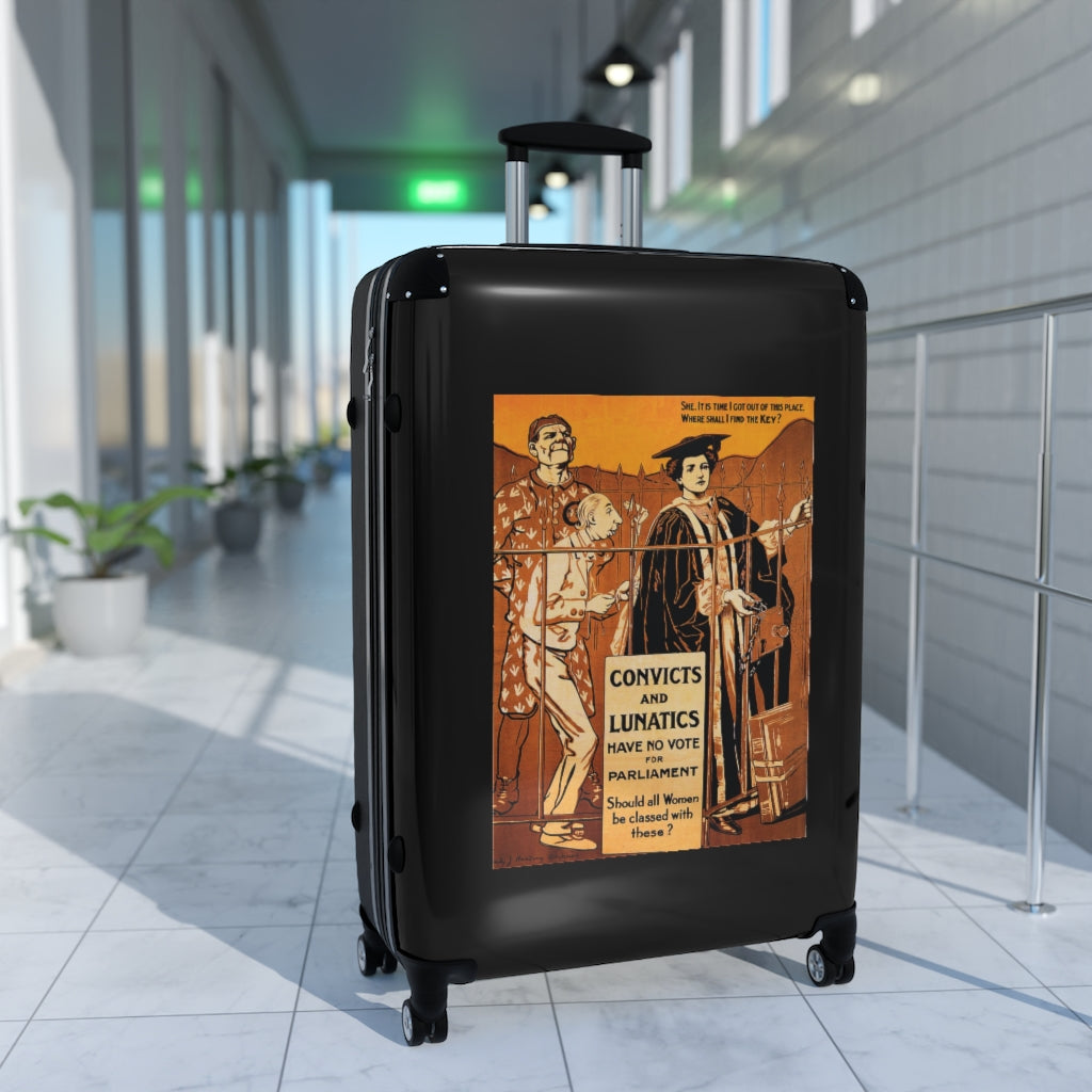 Getrott Convicts and Lunatics have No Vote for Parliament Black Cabin Suitcase Extended Storage Adjustable Telescopic Handle Double wheeled Polycarbonate Hard-shell Built-in Lock-Bags-Geotrott