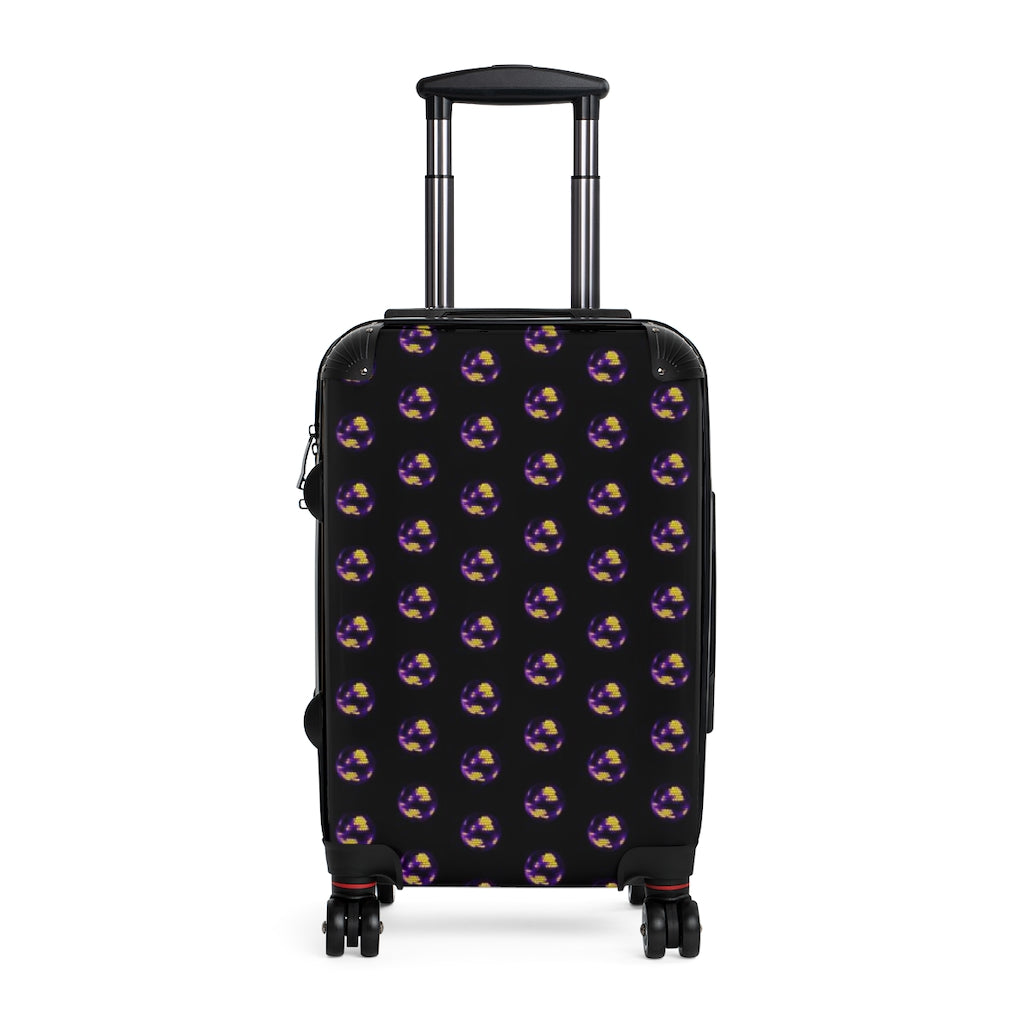 Getrott Copy of Disco Balls Purple Pattern Black Cabin Suitcase Inner Pockets Extended Storage Adjustable Telescopic Handle Inner Pockets Double wheeled Polycarbonate Hard-shell Built-in Lock