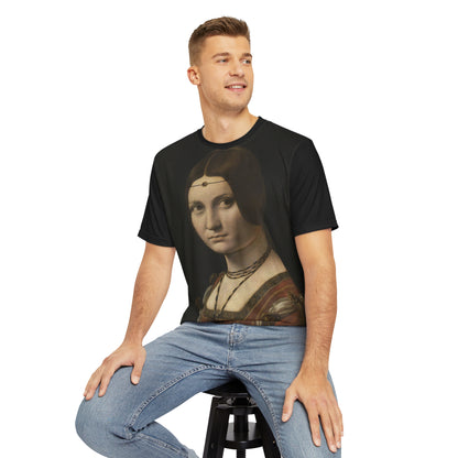 La Belle Ferronnière Painting by Leonardo da Vinci Classic Art Men's Polyester Tee (AOP)-All Over Prints-Geotrott