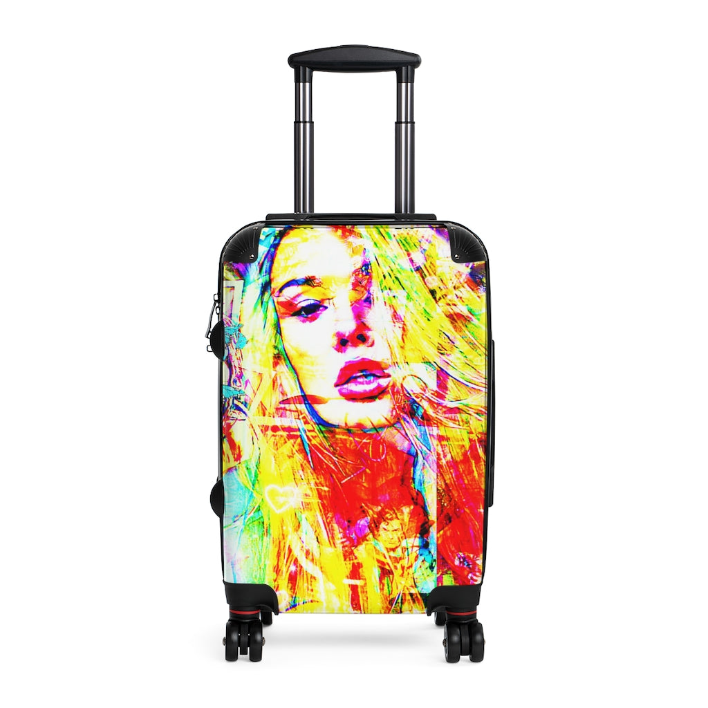 Getrott Emma Face Graffiti Art Cabin Suitcase Inner Pockets Extended Storage Adjustable Telescopic Handle Inner Pockets Double wheeled Polycarbonate Hard-shell Built-in Lock