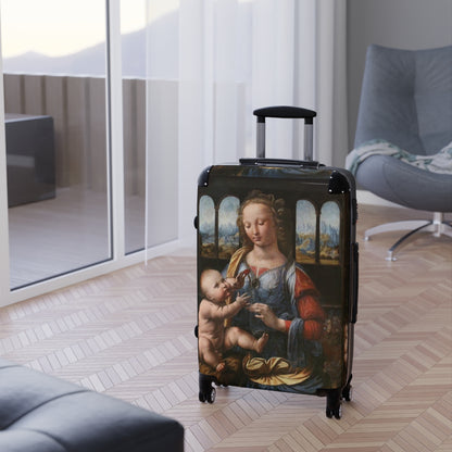 Getrott Madonna of the Carnation by Leonardo Da Vinci Black Cabin Suitcase Extended Storage Adjustable Telescopic Handle Double wheeled Polycarbonate Hard-shell Built-in Lock-Bags-Geotrott