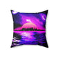 Geotrott Lunar Mars Space City Sunset Purple Pink Blue Spun Polyester Square Pillow