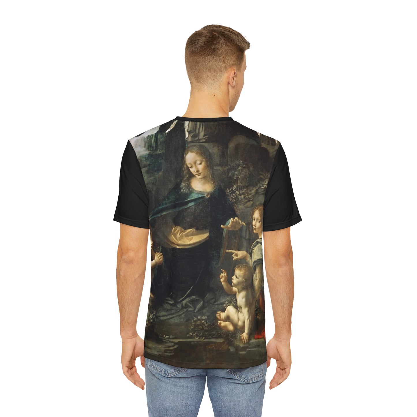 Leonardo Da Vinci Vergine delle Rocce Louvre Classic Art Men's Polyester Tee (AOP)
