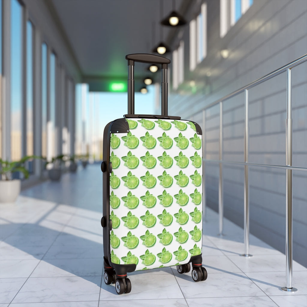 Getrott Lime Fruit Print Pattern Cabin Suitcase Extended Storage Adjustable Telescopic Handle Double wheeled Polycarbonate Hard-shell Built-in Lock-Bags-Geotrott