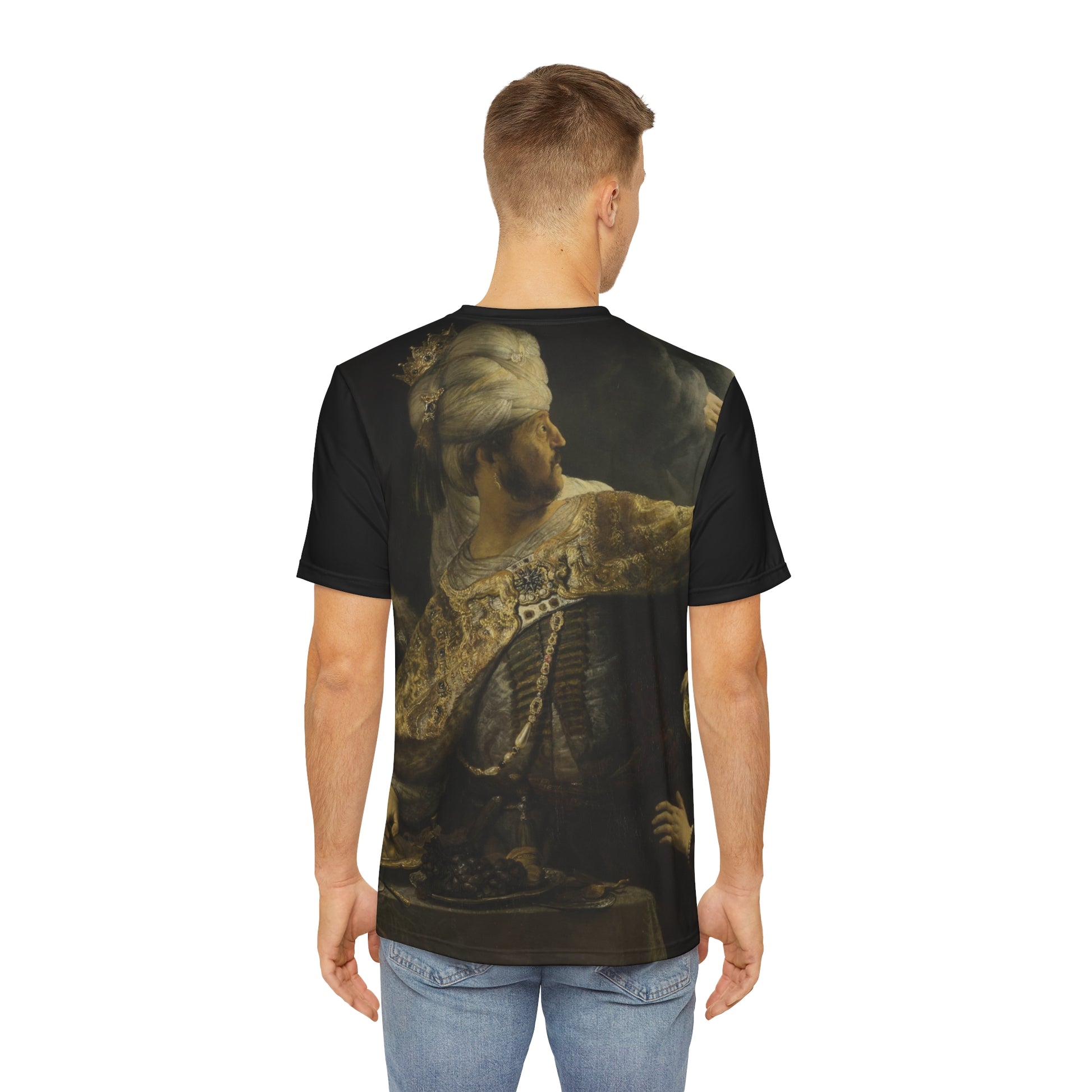 Belshazzars Feast Painting by Rembrandt Classic Art Men's Polyester Tee (AOP)-All Over Prints-Geotrott