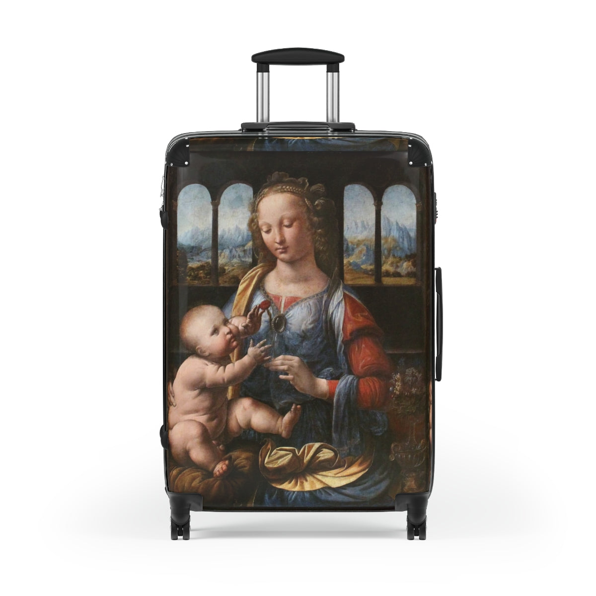 Getrott Madonna of the Carnation by Leonardo Da Vinci Black Cabin Suitcase Extended Storage Adjustable Telescopic Handle Double wheeled Polycarbonate Hard-shell Built-in Lock-Bags-Geotrott