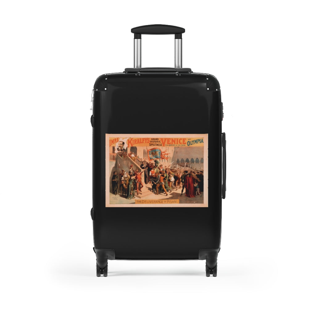 Getrott The Deliverance of Pisanl Imre Kiralfys Grand Historic Spectacle Venice The Bridge of the Sea at Olympia 1 World Classic Poster Black Cabin Suitcase Carry-On Travel Check Luggage 4-Wheel Spinner Suitcase Bag Multiple Colors and Sizes